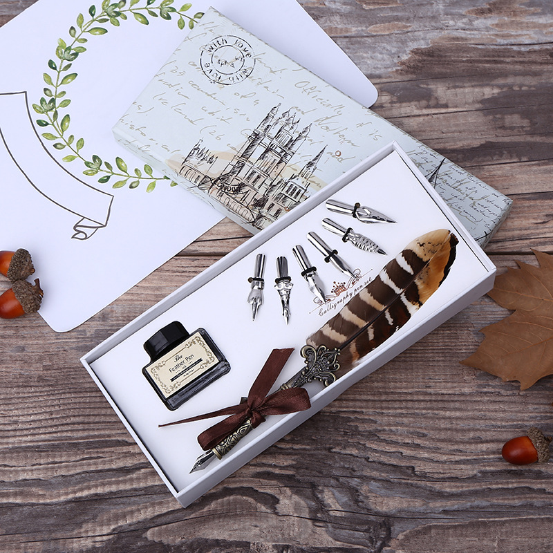 Self Inking Stamp - Conjunto de Caneta de Pena Retrô
