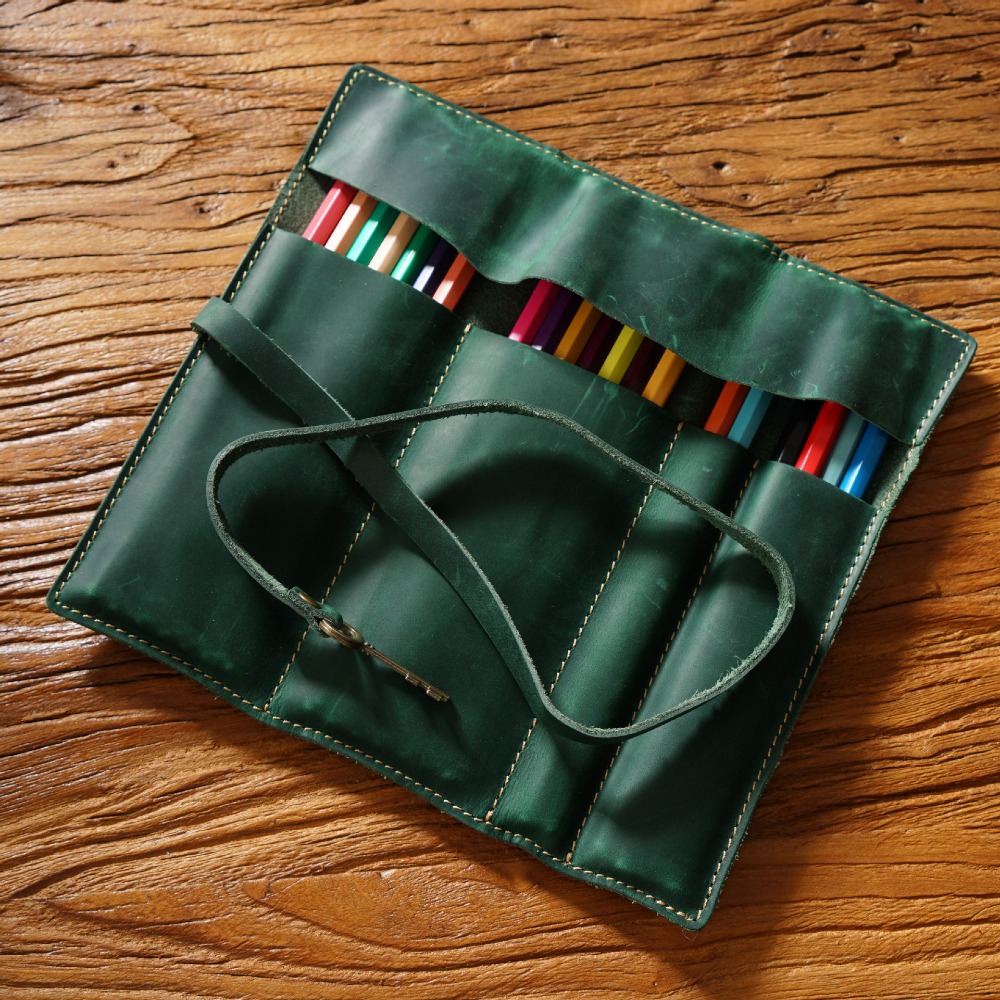 Retro couro genuíno artesanal  - Pen Pouch Roll avaliação e preço
